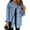 Clear Blue, variant on Jean Jackets for Women Ripped Fringe Denim Jean Jacket Casual Long Sleeve Pockets Jackets Coat