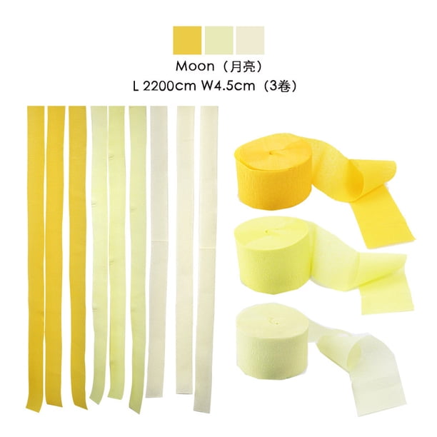 Xiao Hua Serpentinas de papel crepé (3 rollos), color amarillo, para decoración de cumpleaños y baby shower (4,6 cm x 22,8 m/rollo)
