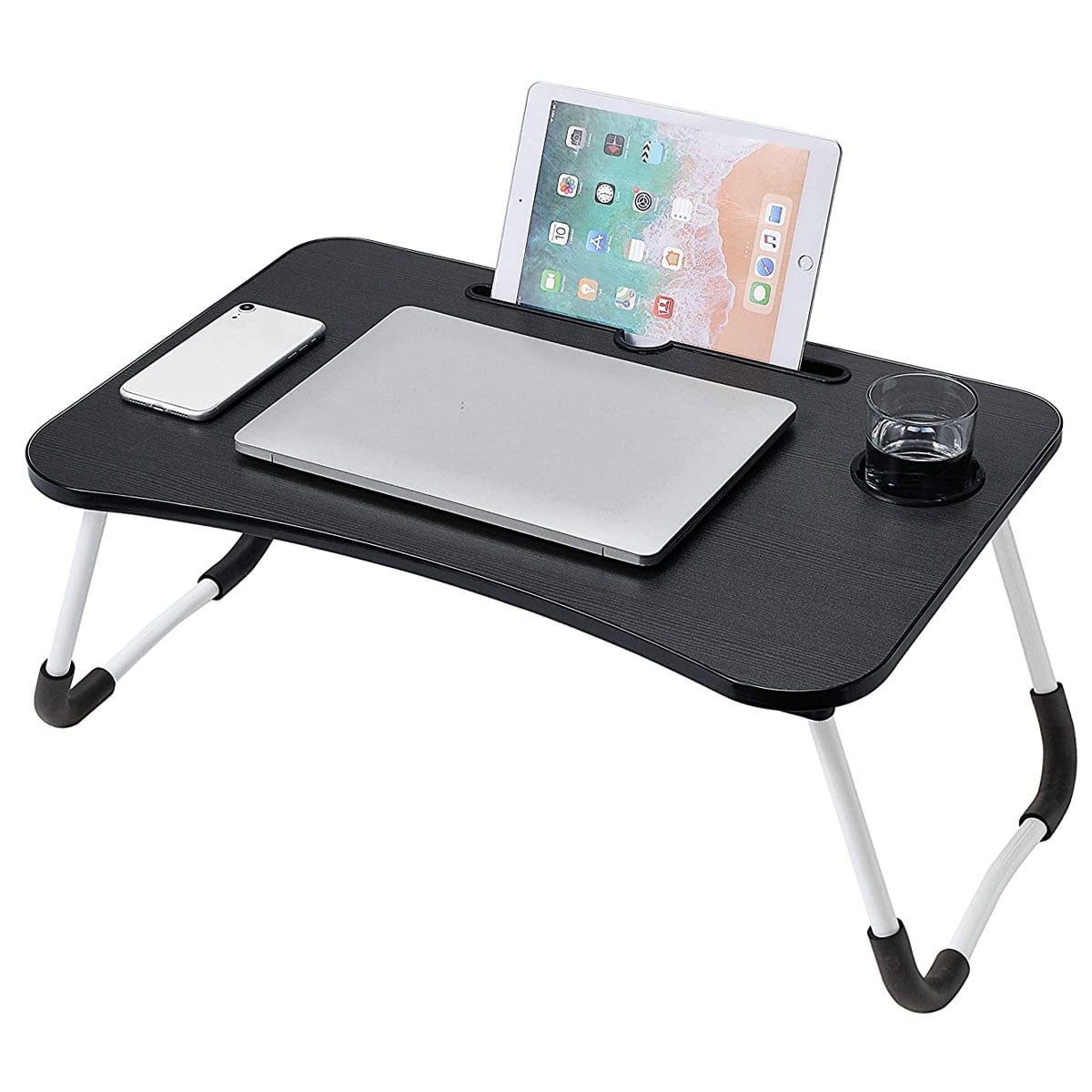 Foldable Laptop Lap Desk, Portable Computer Bed Table Tray with Phone Stand and Cup Holder for Sofa Couch Breakfast Dining
