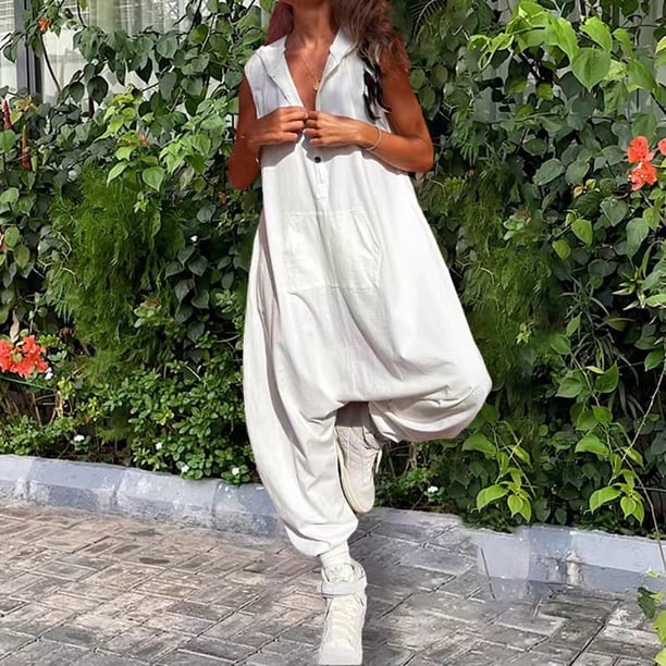 Mameluco informal para mujer, mono cargo con botones, color sólido, ajuste holgado, traje diario FLhrweasw Nuevo