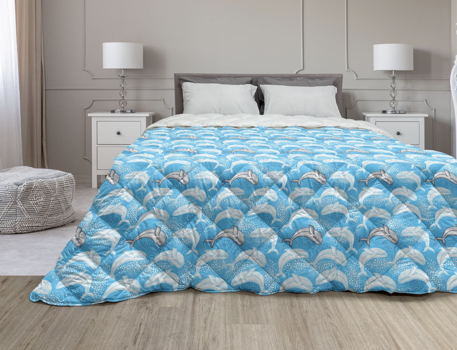Sea Animals Down Alternative Comforter, Seal Pup Aquatic Wildlife Friendly Hugging Water Bubbles