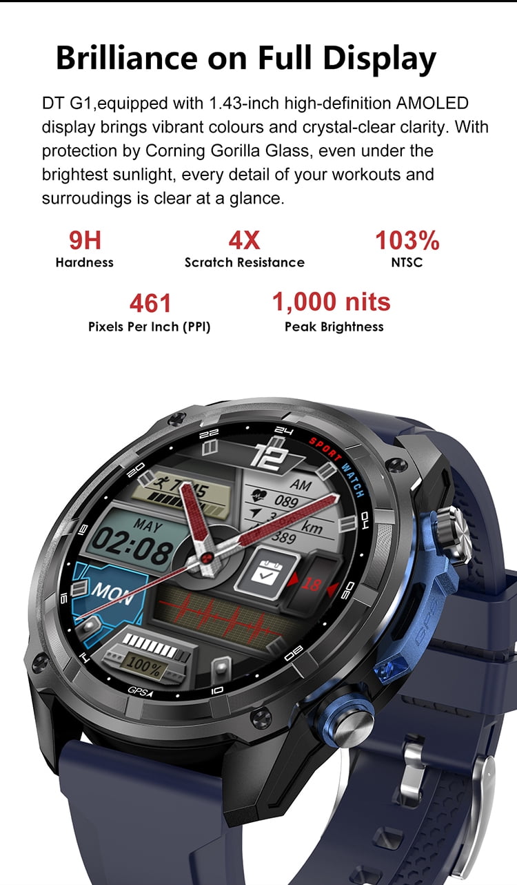 Laatikui DTG1 Smart Watch GPS Compass Fitness Tracker 3ATM Waterproof Mobile Smart Watch
