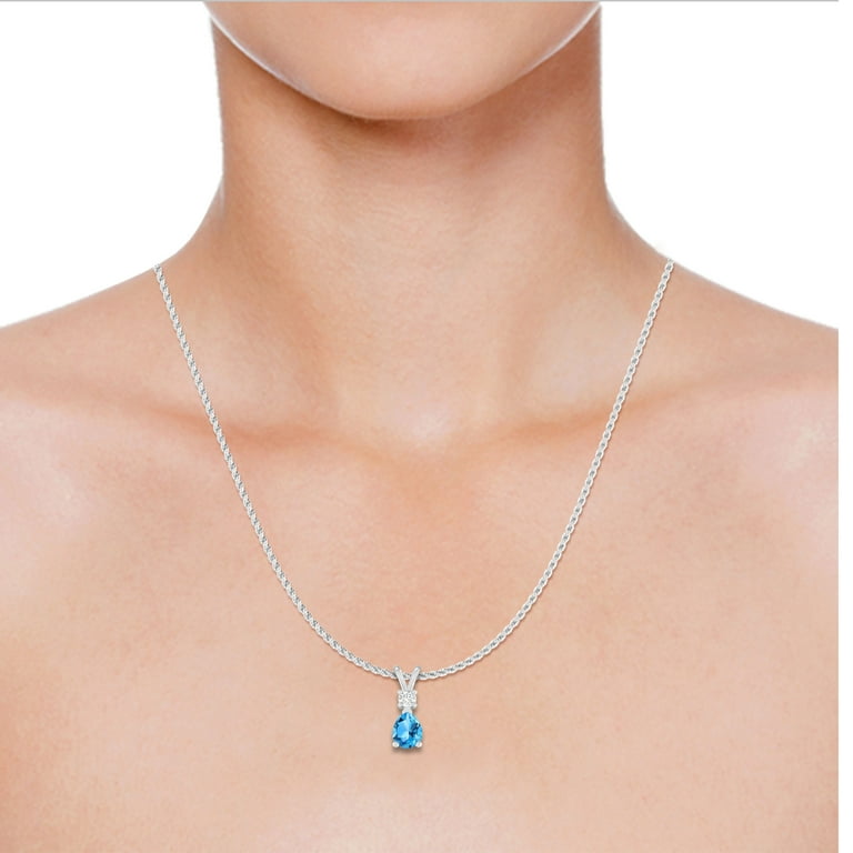 1.6 Carat 14K White Gold Blue Topaz and Round Diamond Solitaire