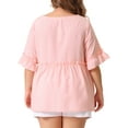 thumbnail image 3 of Agnes Orinda Women's Plus Size Blouse Short Sleeve Sweetheart Neck Plaid Peplum Tops 2X Pink, 3 of 6