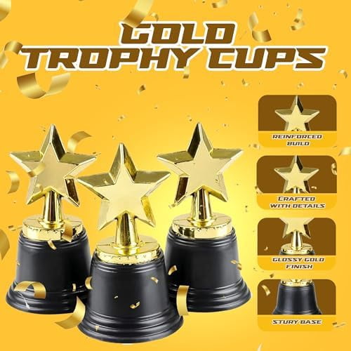 JARTC Star Trophy Award - (Pack of 12) Bulk - 4.5 Inch Gold Trophies for Kids Awards, Choice Prizes for Adults, Winner Competitions, Sports Events, Party Decorations, Teachers and Party Favors