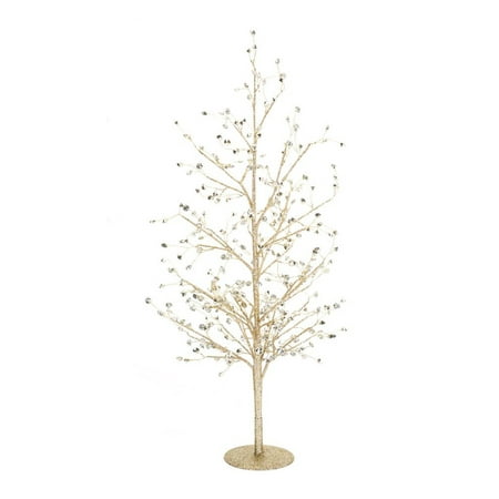 Christmas Table Set Up Set of 2 Gold Glittering Clear Gem Decorative Christmas Tree Table Top 26