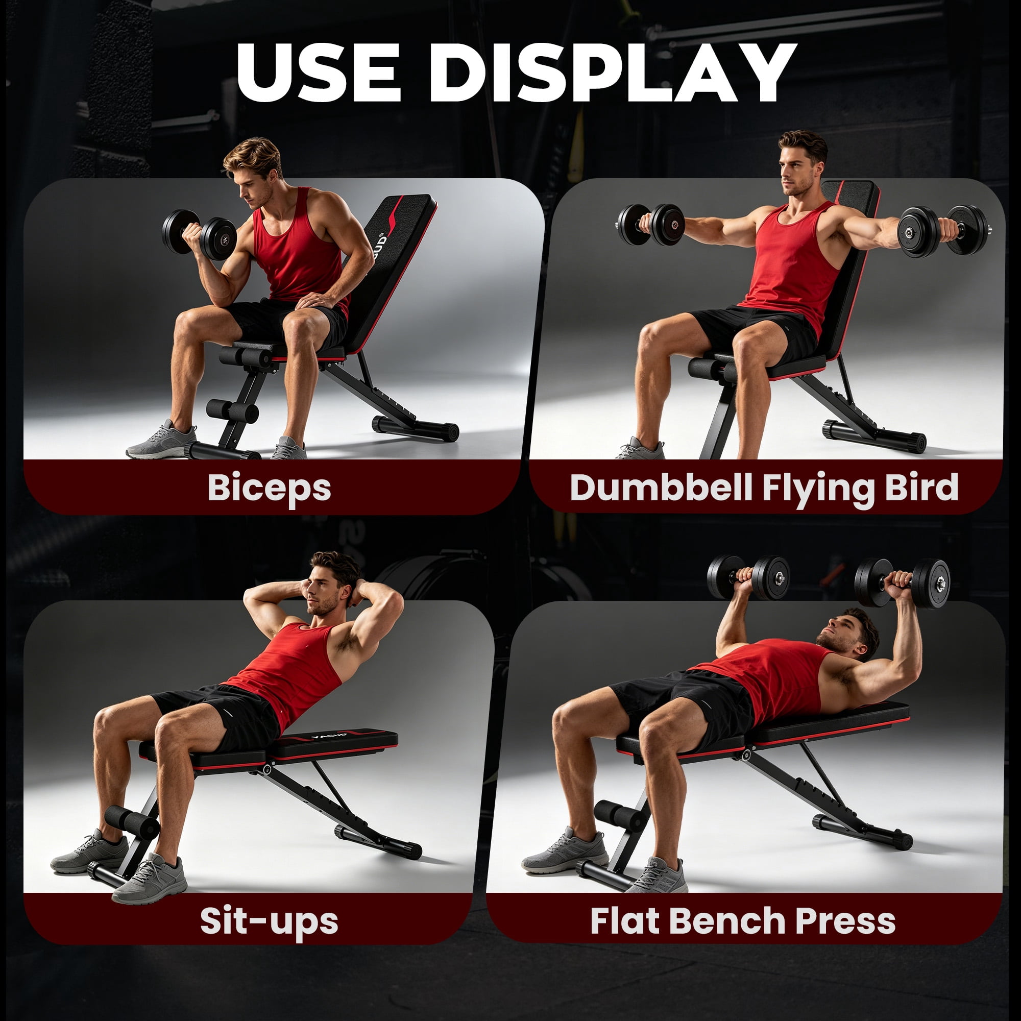 Yagud   Weight Bench Press for Home Gym, Strength Training Adjustable Workout Benches for Full Body, Gym Benches for Incline Decline Exercise
