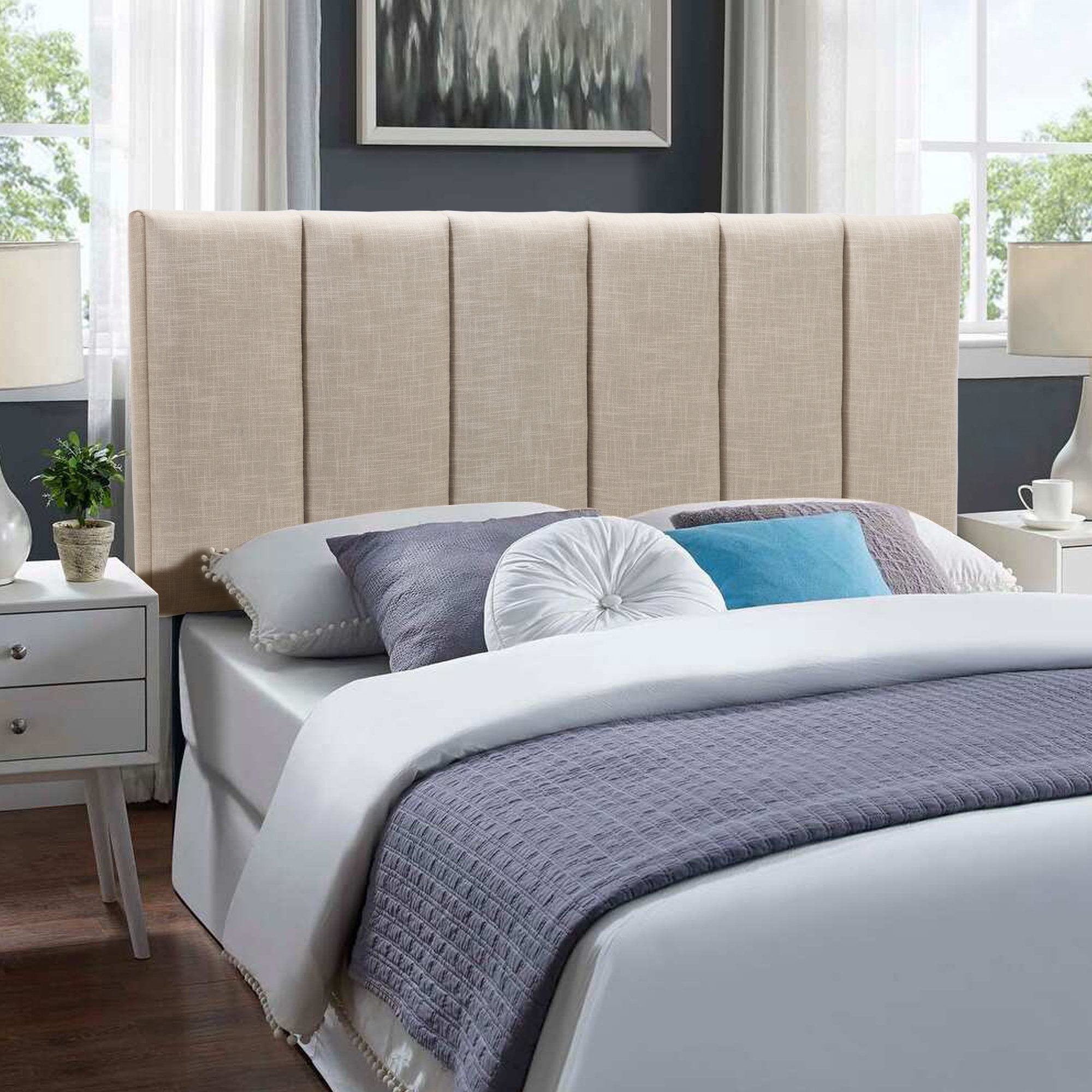 Andeworld Upholstered Headboard Queen Foldable Upholstered Headboard for Queen Bed Adjustable Height Oatmeal