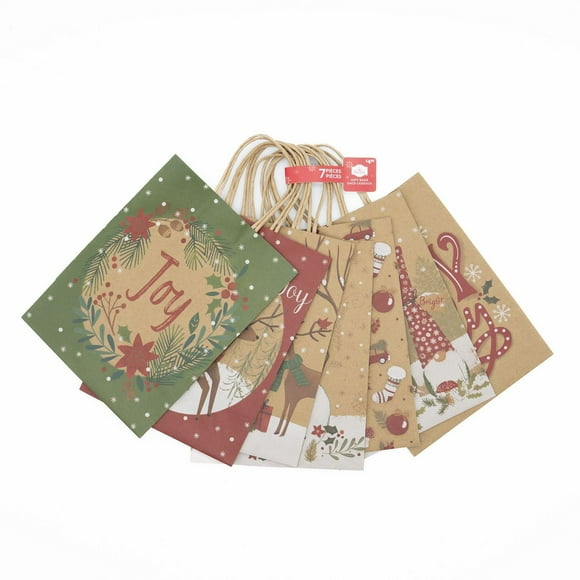 Holiday Time 7 Pack Medium Brown Kraft Paper Handle Gift Bags