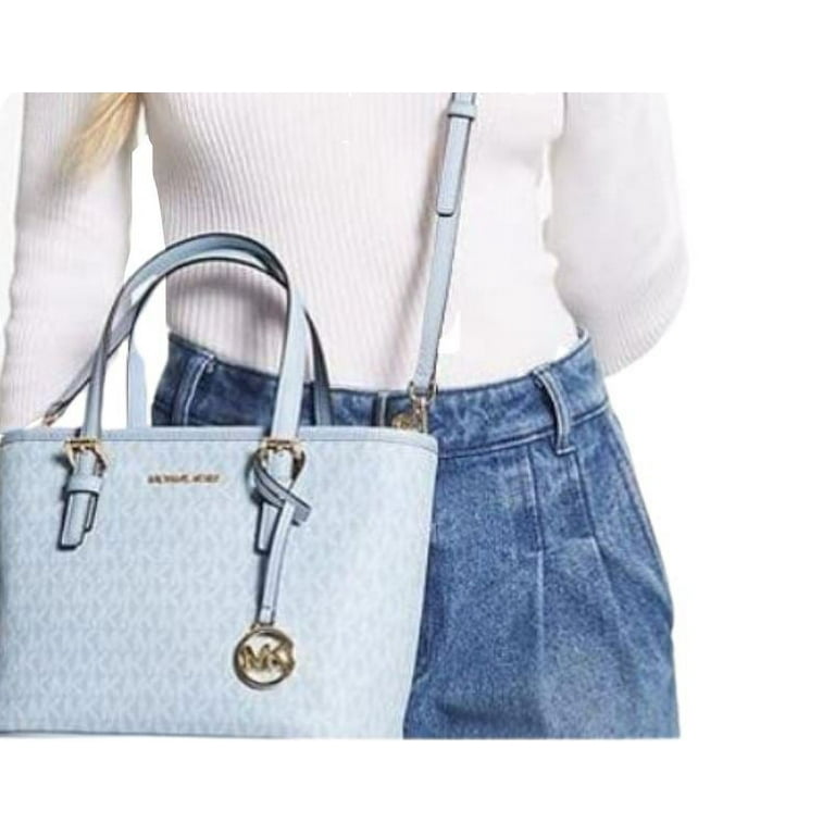 Michael Kors White/Blue Signature Coated Canvas and Leather Tote