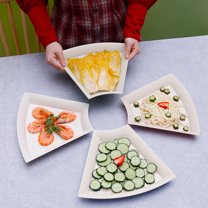 Trapezoidal Shape Plates White, Reusable Premium Dessert Plates, Small Saucers Plates, Plastic Side Dish Plates for Serving Snack Appetizer Salad Fruit, Assorted Colors, 10.6x8.6 Inches