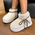 thumbnail image 2 of Shrysg Women's Fuzzy Lace-Up Platform Snow Boots Vintage Round Toe Warm Ankle Boots Comfortable Slip-On Short Boots for Fall Winter Daily Wear Beige, 2 of 7