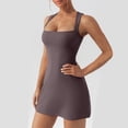 thumbnail image 4 of Vestido de tenis con cuello cuadrado para mujer, manga corta, pantalones cortos integrados, vestido deportivo de golf con bolsillos, 4 of 8