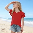 thumbnail image 4 of HAiming Girls Tops Ruffle Short Sleeve Tiered Tee Solid Color Loose Casual Trendy T Shirts Summer Beach Vacation Workout Kids Tops, 4 of 8