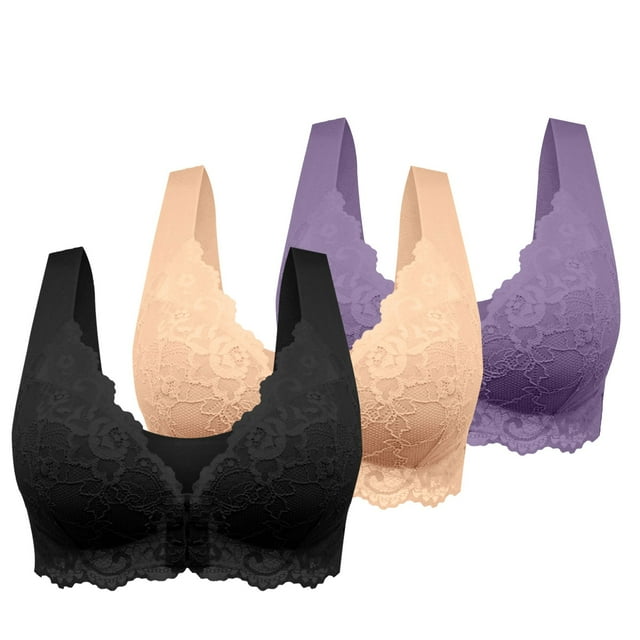 WZXFASHION Womens No Ring French Womens Front Close Bra T Back Plus Size Unlined Bra For Large Bust Bra X XXXXL