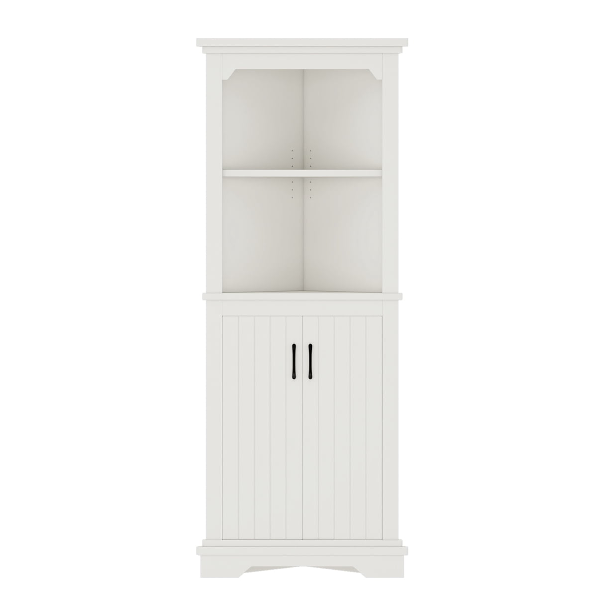 Tall Corner Cabinet with Doors for Living Room, 69.4" Storage Cabinet with Open Shelves, Space-Saving Corner Storage for Bathroom Dining Room Kitchen, White