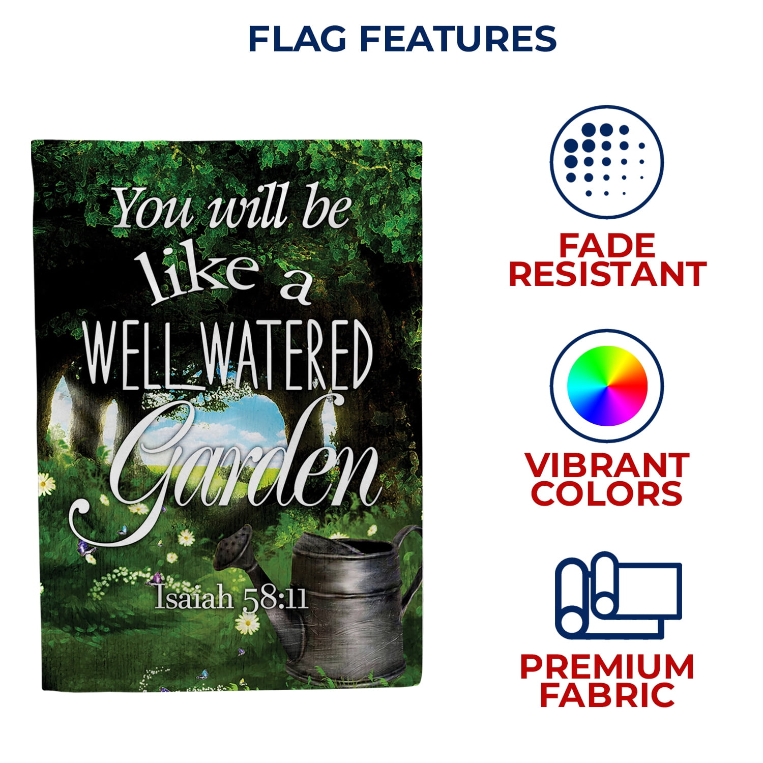America Forever Bible Verse House Flag - 28 x 40 inch -Isaiah 58:11 You will be Like a Well Watered Garden - Christian Quotes Religious Outdoor Yard Decorative Inspirational Faith Flag