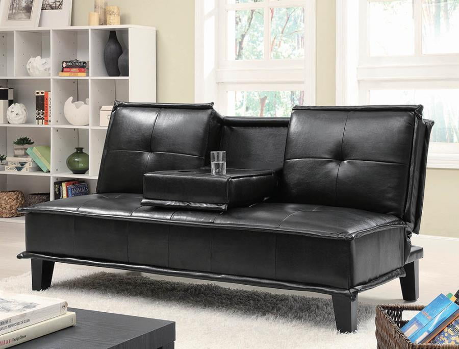 Dwight Tufted Upholstered Sofa Bed with Dropdown Console Black