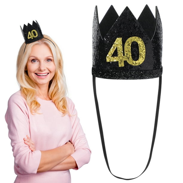 1 gorro de fiesta de cumpleaños, corona para el 40 cumpleaños, decoración para fiesta de cumpleaños de 40 años.