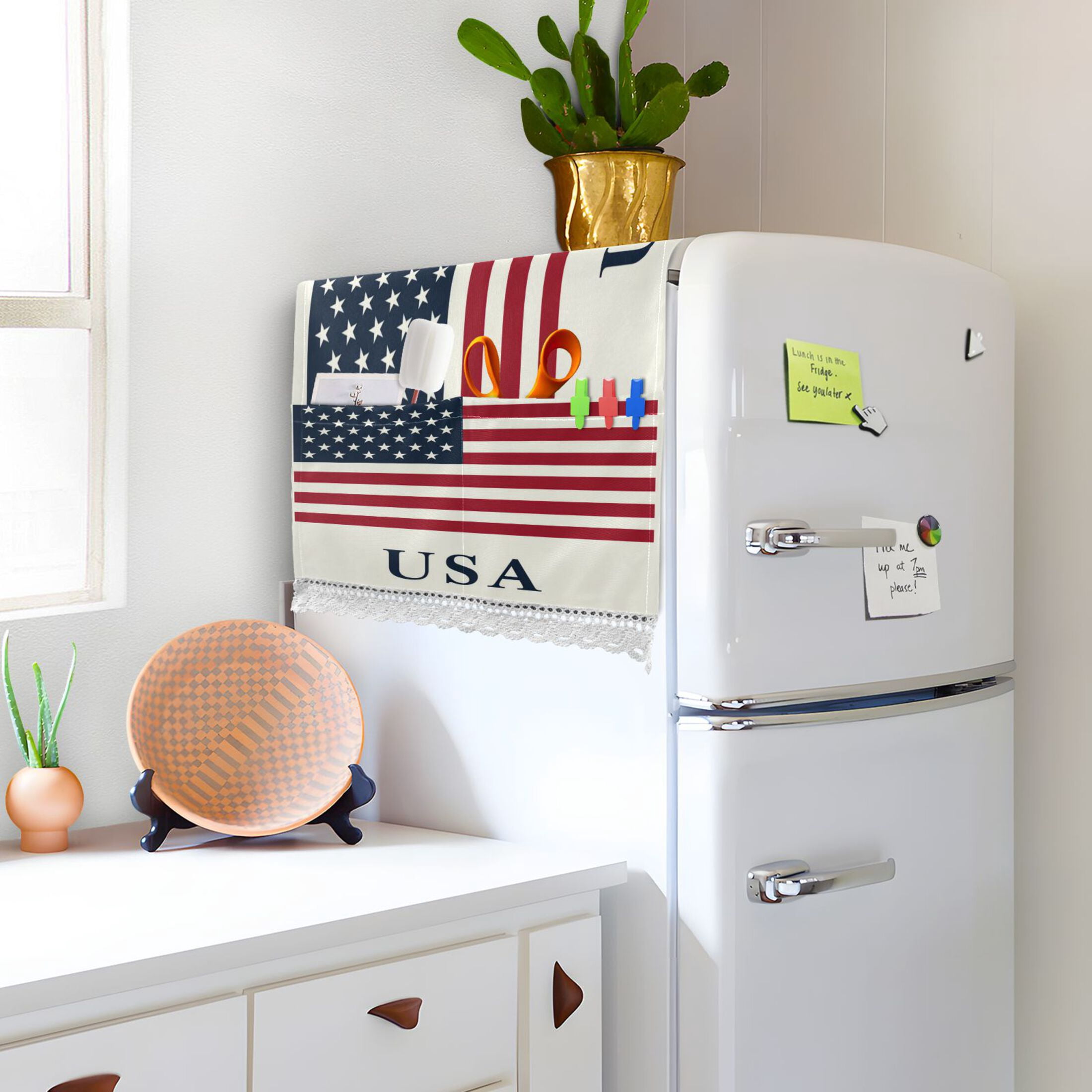 Wobogo American Flag Washing Machine Cover Dustproof Washer Dryer Cover Waterproof Laundry Room Decorative Protector