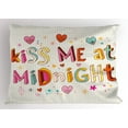 thumbnail image 1 of Kiss Me Pillow Sham School Themed Colorful Kiss Me at Midnight Quote with Doodle Style Hearts Pattern, Decorative Standard Size Printed Pillowcase, 26 X 20 Inches, Multicolor, by Ambesonne, 1 of 2