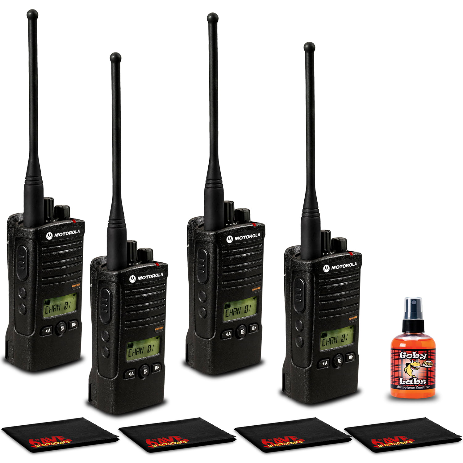 x Motorola RDU4160D RDX Business Series Two-Way UHF Radio with Display Black) (RDU4160D) Mic Sanitizer Spray x MicroFiber Cloth