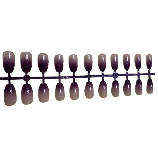Coffin Fake Nail Gradient Not Susceptible to Allergies Waterproof Shiny Pattern Nail Enhancement Tablets Charming Manicure Tips Gradient Purple
