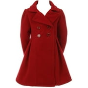Little Girls Dress Coat Long Sleeve Button Pocket Long Winter Coat Outerwear Red 2 (2J0K4S9)