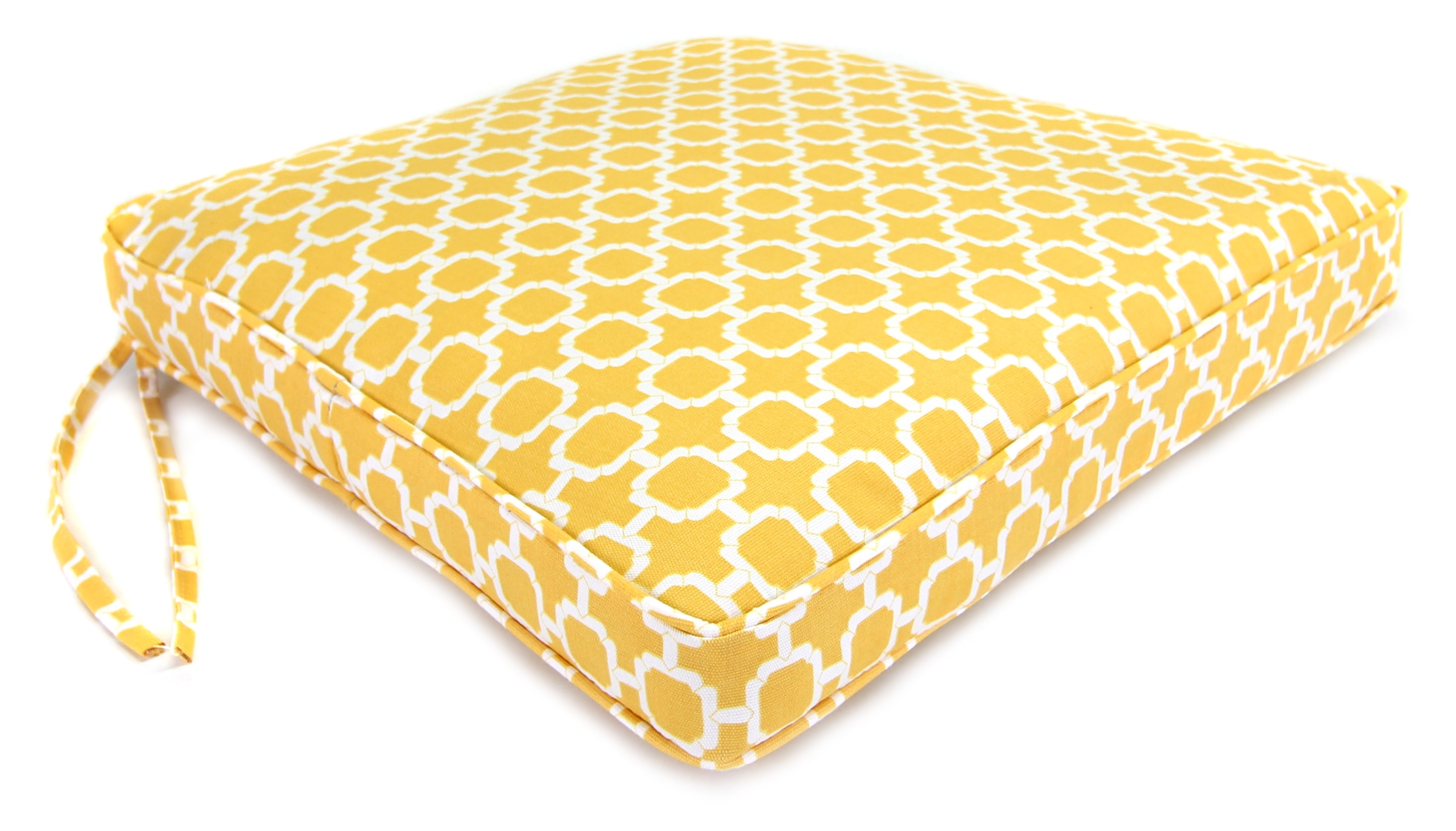 Choose Size Outdoor Foam Seat Cushion w/ Ties In Yellow Geometric Hockley 