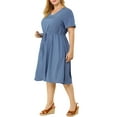 thumbnail image 4 of Agnes Orinda Women's Plus Size Drawstring Chambray Denim Midi Fall Shirtdress, 4 of 7