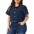 thumbnail image 2 of DARING DIVA Women's Plus Classic Washed Cropped Denim Jacket 1X Dark Blue, 2 of 6