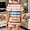 thumbnail image 5 of Satin Pajamas for Women Striped 2 Piece Collared Button Down Silk Tops and Loose Soft Comfy Shorts, L, 5 of 6