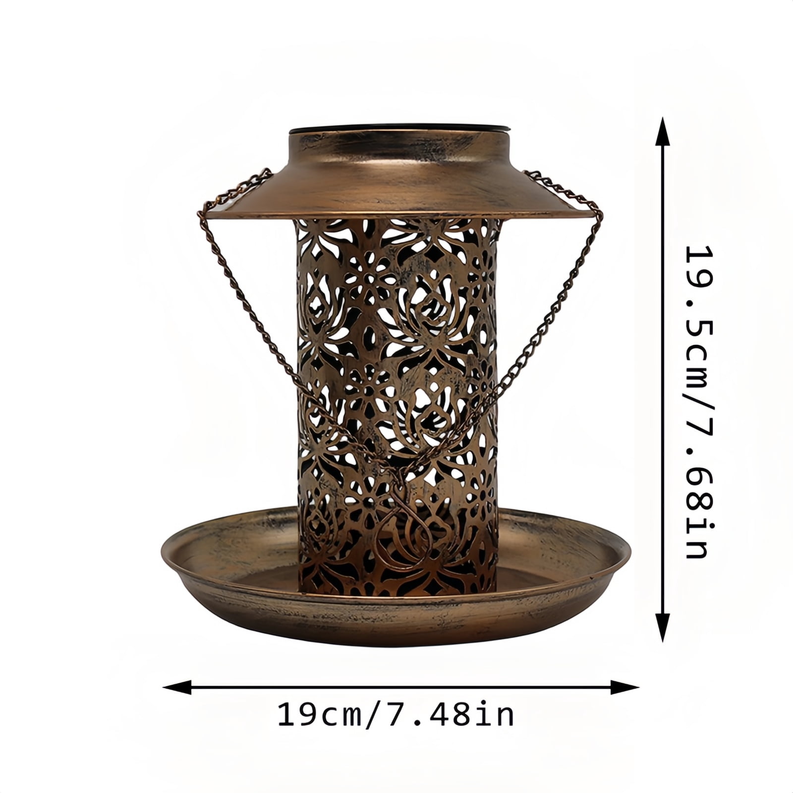 Solar Powered Hanging Bird Feeder With Light, Copper Hollow Decoration Outdoor Garden Yard Bird Feeding Station For Wild Birds Attracting