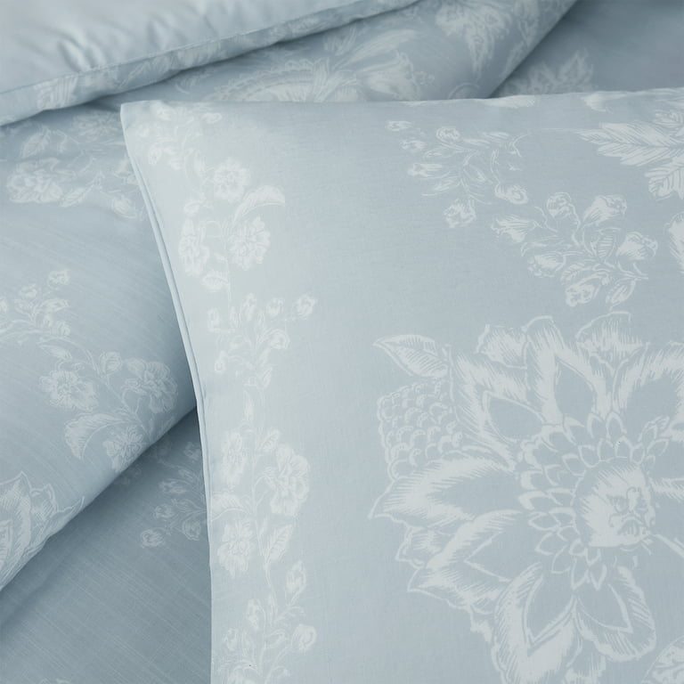 Ribbon Bow Floral Bedding Set / White Blue