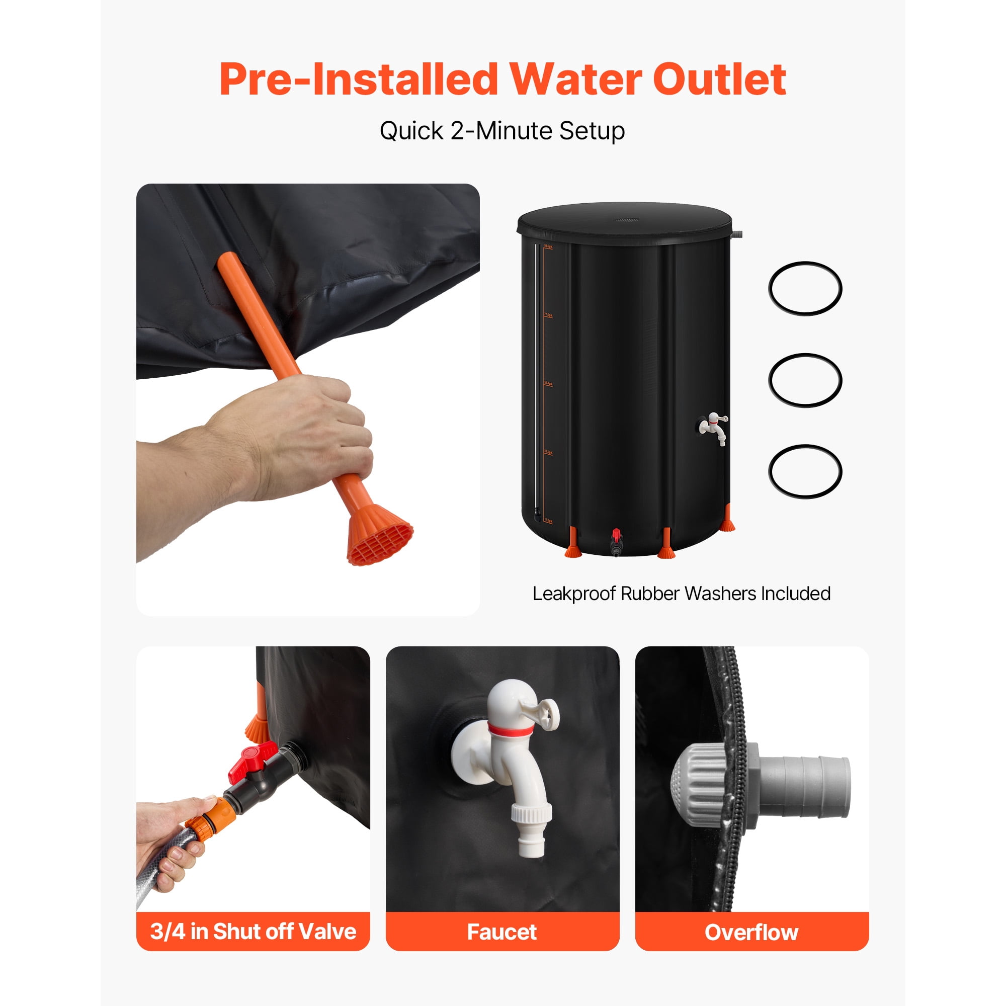 KFFKFF Collapsible Rain Barrel, 100 Gallon Portable Rainwater Collection System, Durable 1000D PVC Water Storage Tank with Spigot & Overflow Kit, Black