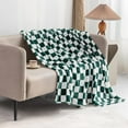 thumbnail image 3 of LOMAO Throw Blankets Flannel Blanket with Checkerboard Grid Pattern Soft Throw Blanket for Couch, Bed, Sofa Luxurious Warm and Cozy for All Seasons (Green, 60"x80"), 3 of 6