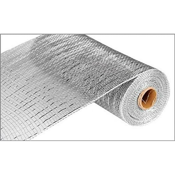 Wide Foil Deco Poly Mesh Ribbon, 10 Inches x 30 Feet (Silver, Silver Foil)