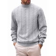 thumbnail image 3 of Men'S Mock Neck Vertical Cable Knit Long Sleeve Pullover Sweater Gray XXXL, 3 of 7