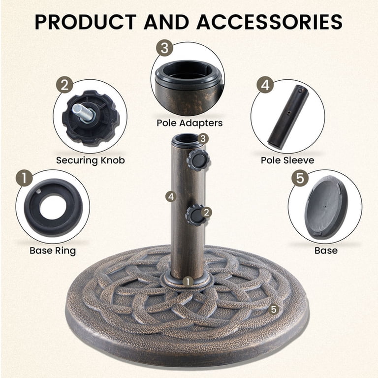 2 inch patio umbrella base White | 165 Lbs ready rolling umbrella base designed to look premium while delivering serious stability Antsky Patio Umbrella Holder, Stainless