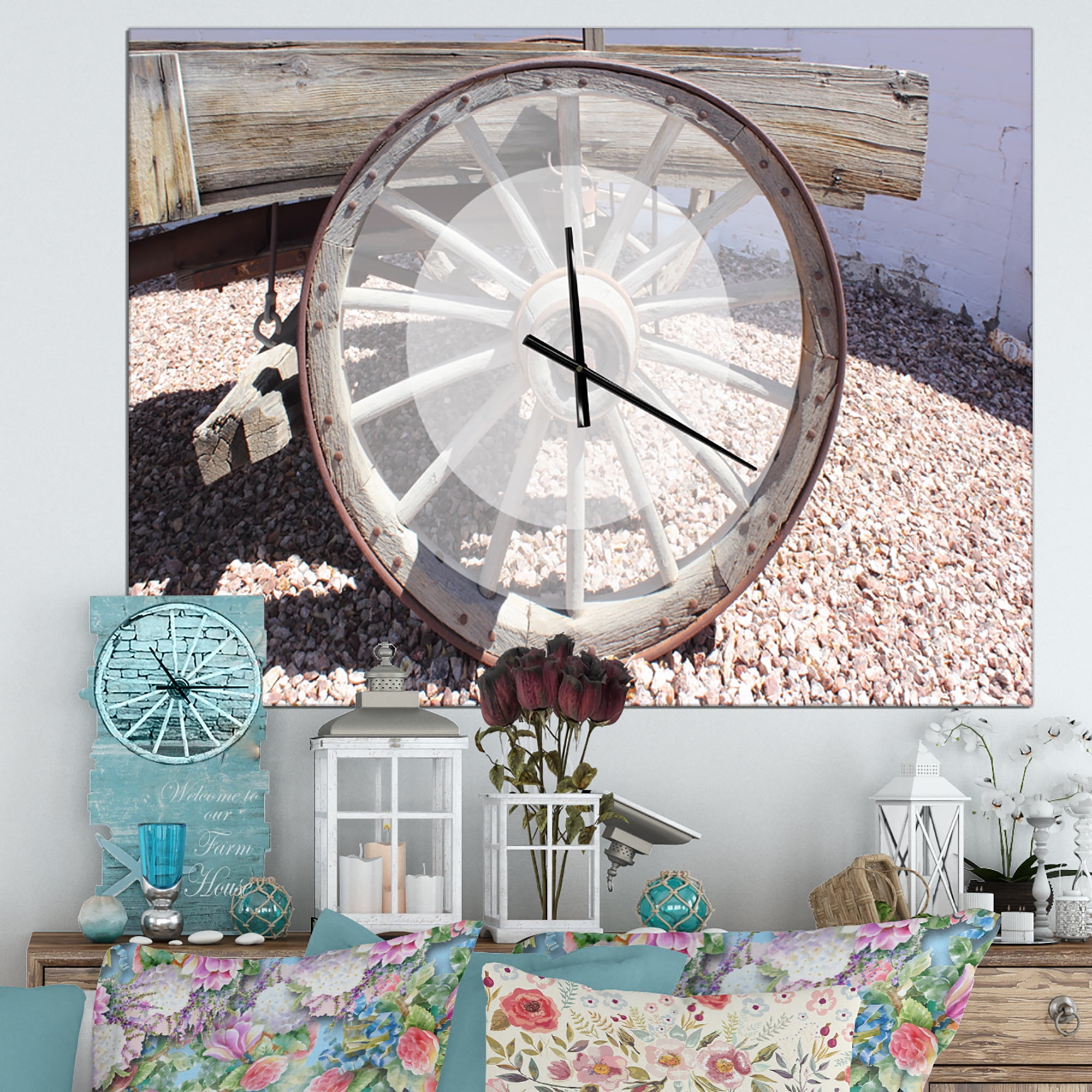Designart 'Spanish Cottage Carriage Wheel' Farmhouse wall clock