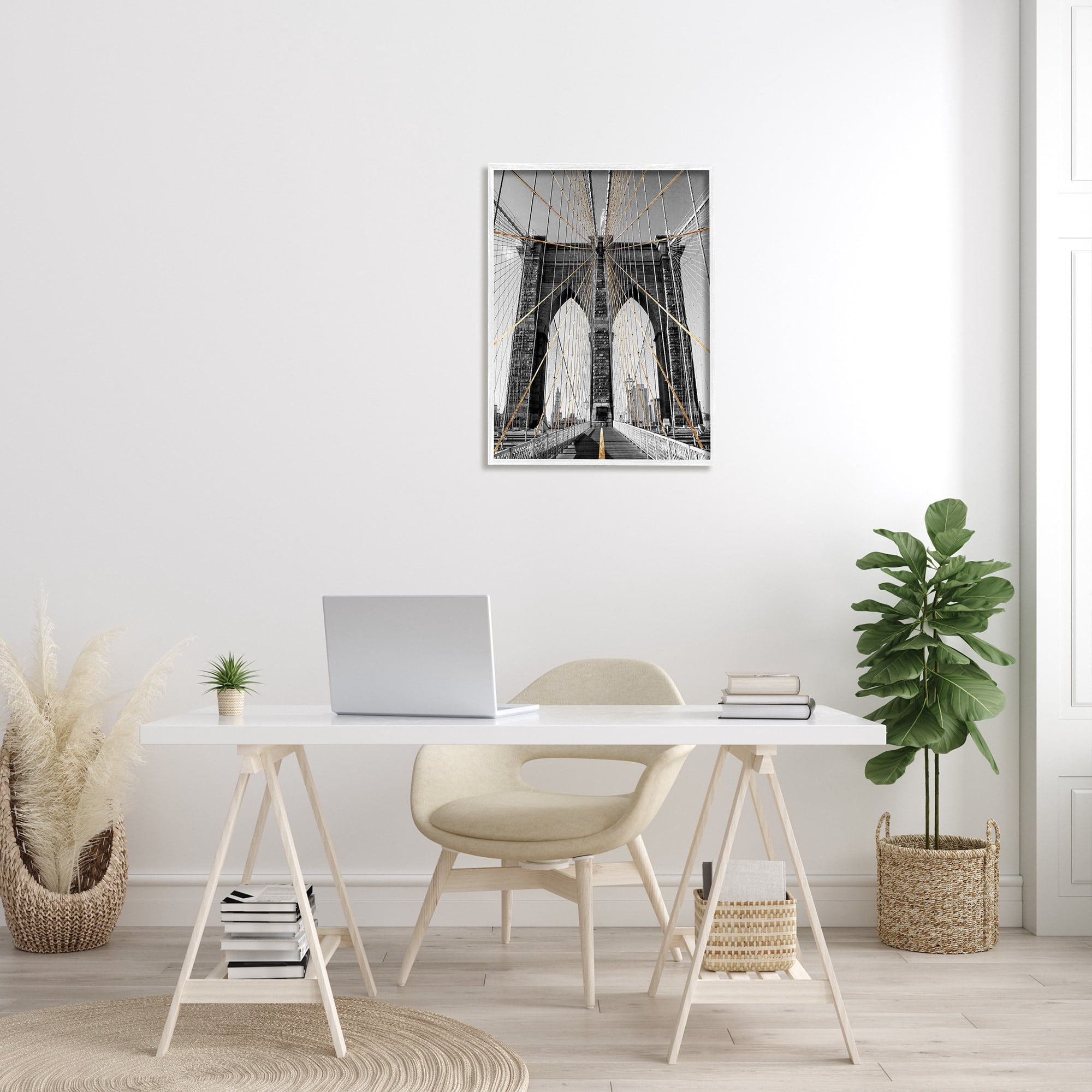 Stupell Industries Brooklyn Bridge Geometric Cable Architecture Design Urban Photography, 24 x 30, Design by Ziwei Li
