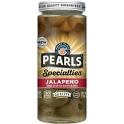 Pearls Specialties Jalapeo Stuffed Queen Olives 7 oz. Jar. Major Allergens Not Contained.