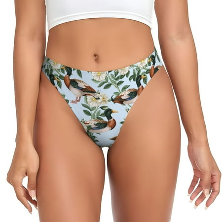 Rateoe Mallard Ducks And Roses Pattern Seamless Women Underwear Thongs No Show Ladies Thong No Line Breathable Comfortable Panties Undies for Women-3X-Large