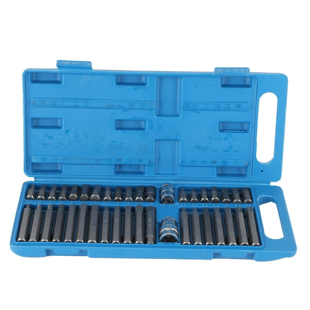 40 puntas hexagonales con ranura en estrella de 1/2" y 3/8" de accionamiento cuadrado con caja de herramientas azul, herramienta manual para reparación de automóviles