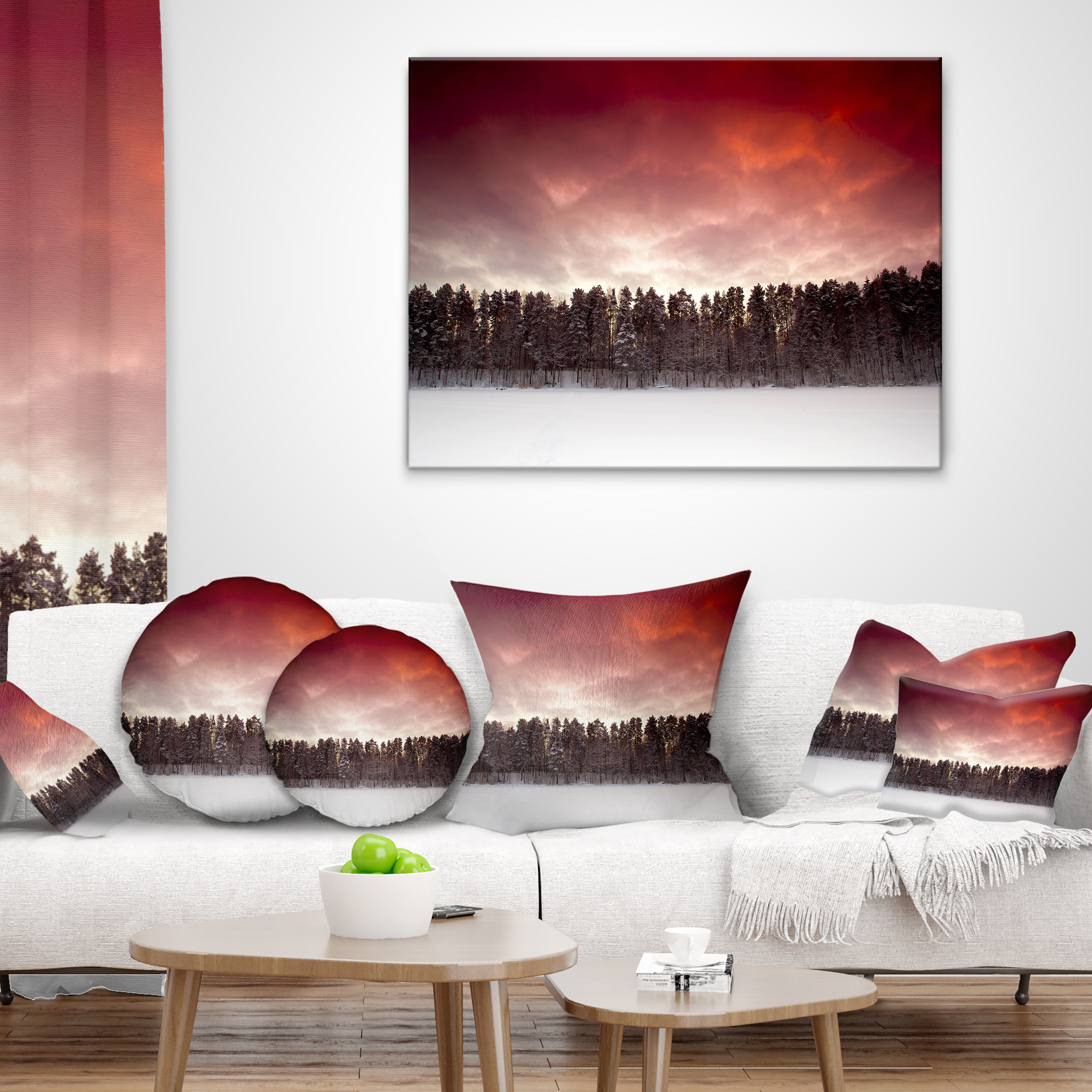 Designart Sunset over Frozen Lake - Landscape Photography Throw Pillow - 12x20