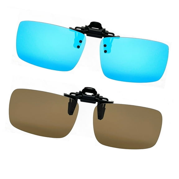 Joopin 2 Pairs Polarized Clip-on Flip Up Metal Clip Rimless Sunglasses for Eyeglasses (blue brown)