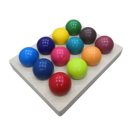 Rainbow Wooden Balls Montessori Toddler Toys Color Sorting & Matching Game Early Education Learning Toys for Baby Boys or Girls 2-6 Years Old 12 Pcs Wood Balls with Tray.(Bright Rainbow Colors)