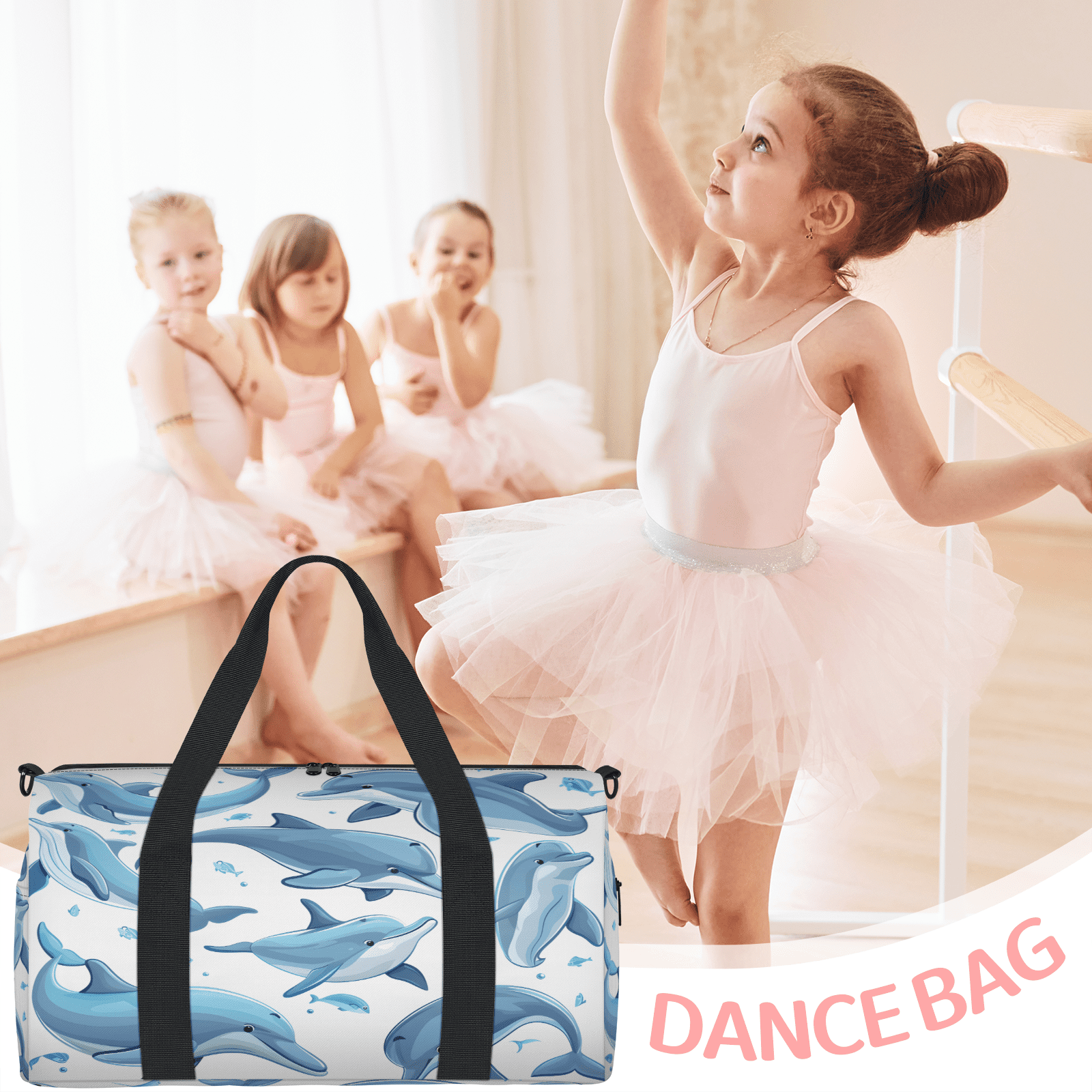 Herdesigns Dolphin Travel Duffle Bag Sports Yoga Weekender Overnight Carry on Workout Bags Lightweight Waterproof Gym Tote Bag for Women Animal Fish