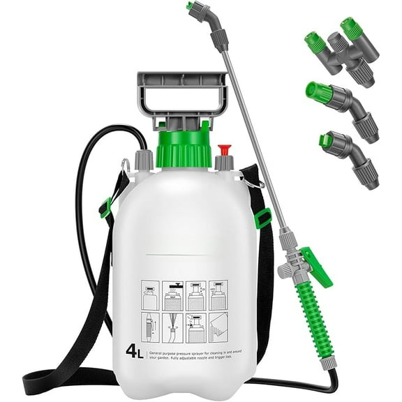Pump Sprayer 1 Gallon, Portable Water Spray Bottle in Lawn and Garden Yard, Weed Sprayer for Plants with 3 Nozzles, Adjustable Shoulder Strap, Pressure Relief Valve