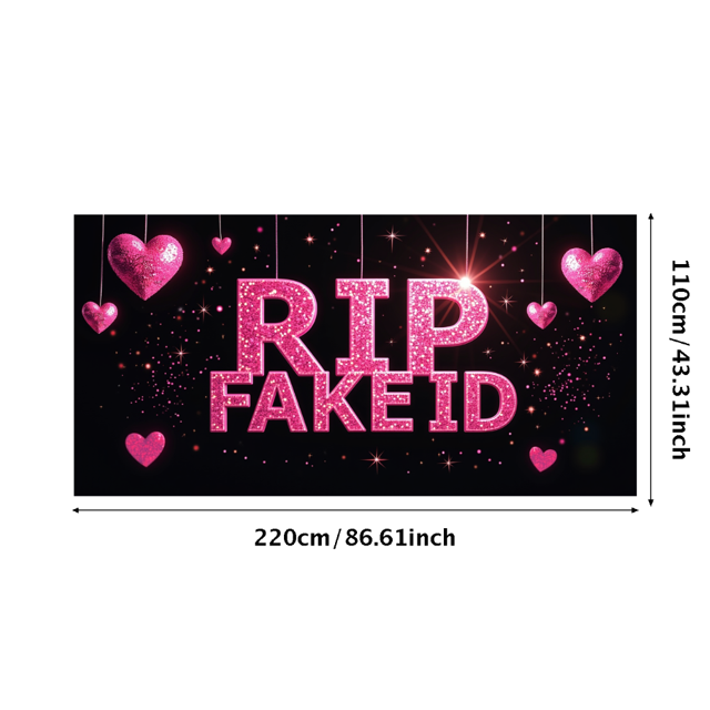 Glittery Pink RIP FAKE ID Banner Backdrop Decor for Party Celebrations Photo Props Event Decorations Backgrounds